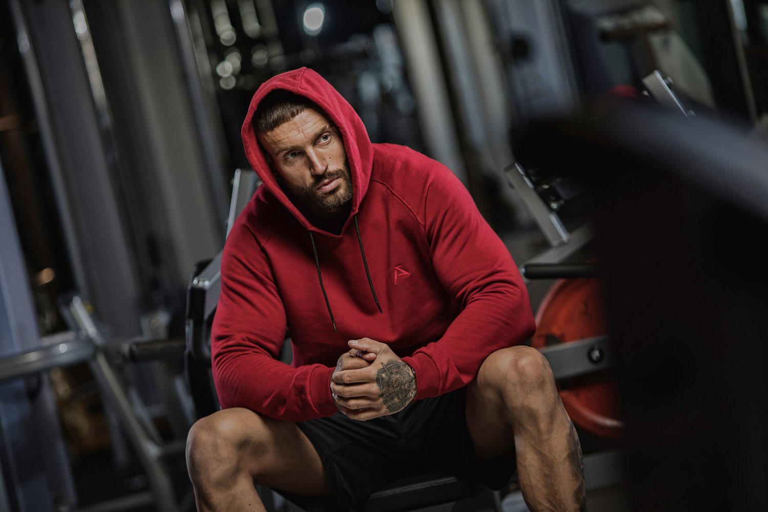 Crimson hoodie in the gym